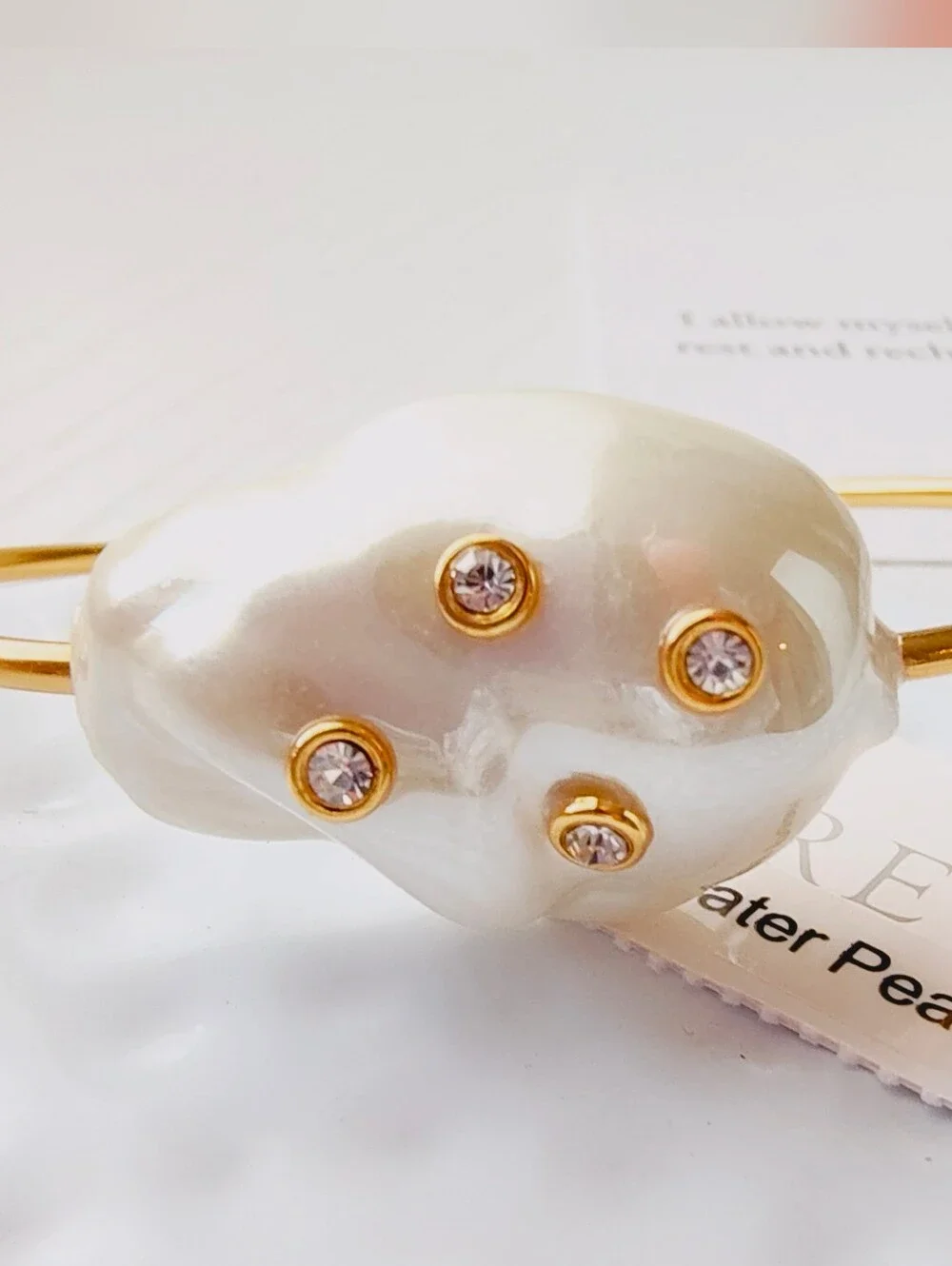 Gold Hoop Bracelet with White Baroque Pearl Accent